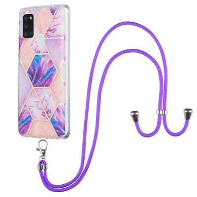 China Anti-drop Marble Tpu Phone Case With Lanyard For Samsung Galaxy A21S Shockproof Back Cover With Strap for sale