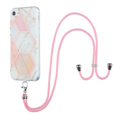 China Anti-drop Marble Tpu Phone Case With Lanyard For iPhone 7/8/SE 2 Shockproof Back Cover With Strap for sale