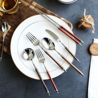 China High End Handle 18/8 Stainless Steel Fork Knife Sustainable Natural Wood Spoon Spreader Wooden Handle Cutlery for sale