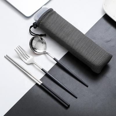 China 3PCS 304 Stainless Steel Viable Portable Cutlery Silver Gold Spoon Fork Chopsticks With Plastic Case for sale