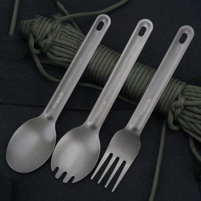 China Travel Sustainable Portable Reusable Outdoor Camping Cutlery Set Titanium Fork Spoon Spork for sale