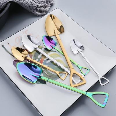 China New Idea 304 Stainless Steel Color Factory Price Gold Metal Coffee Tea Silver Dessert Spoon Viable Custom Small Shovel Pattern for sale