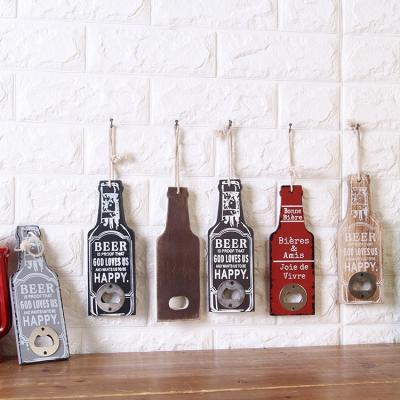 China Retro Wall Mount Wooden Beer Cap Opener Custom Beer Bottle Opener for sale