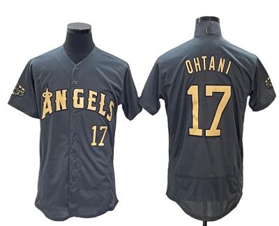 China 2023 New Angel Ohtani 17 Black Antibacterial Quilted Jersey Man American Baseball Jersey for sale