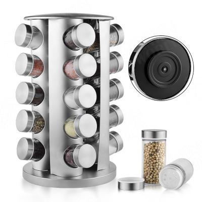 China Stainless Steel Stocked Rotating Spice Rack Set Spice Container Jar Food Grade Organizer Polished Seasoning Cap With Plastic Sifter for sale