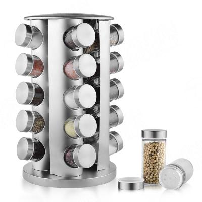 China 20-Jar Countertop Rack Tower Stocked Rotating Organizer, Spice Storage Glass Jar with Stainless Steel Rotating Spice Rack for Kitchen for sale