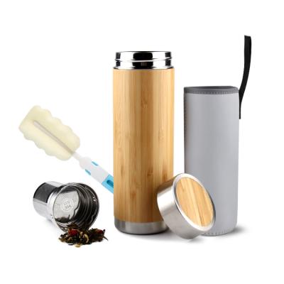 China Wedding Gift Christmas Viable Wall Stainless Steel Travel Thermos Promotional Bamboo Double Mug With Infuser for sale