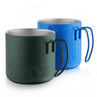 China Wholesale Viable Small Handle Mug Portable Insulated Double Wall Stainless Steel Stackable Handmade Coffee Mugs for sale