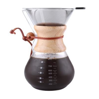 China 800ML Stored Pour Over Coffee Maker, High Borosilicate Glass Carafe with Paperless Stainless Steel Coffee Drip and Wooden Sleeve for sale