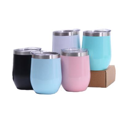 China Viable Wholesale Tumbler Wine Cup Coffee Mug, Double Wall Stemless Insulated Stainless Steel Wine Glasses Mug With Lid And Straw 12oz for sale