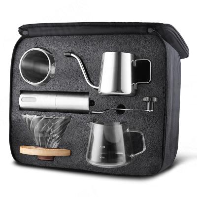 China Viable Wholesale V60 Pour Over Coffee Maker Set Gift Box Packaging Manual Outdoor Camping Grinder Drip Pot Travel Pour Over With Kettle for sale