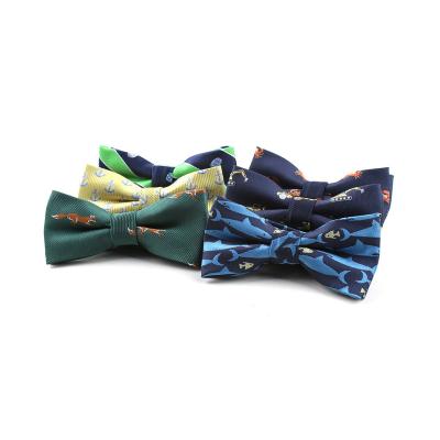 China Polyester Factory Sale Neckwear Custom Design Pre Tied Bowtie Red Animal Pattern Embroidered Corbatin White Elephant Silk Bow Tie for sale