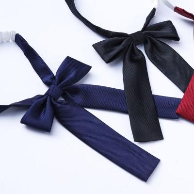 China Polyester Jewelry Wholesale Female Necktie Pre-tied Bowtie Women Uniform Neck Ties Adjustable Strap Striped Bow Ties for sale