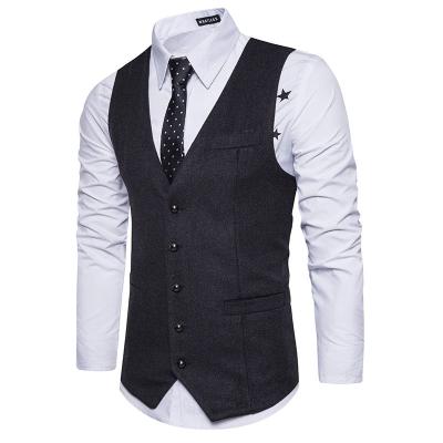 China Breathable Hot Selling Polyester Formal Suit V-neck Tuxedo Veste Luxury Checkered Woven Black Waistcoat Vest For Men for sale