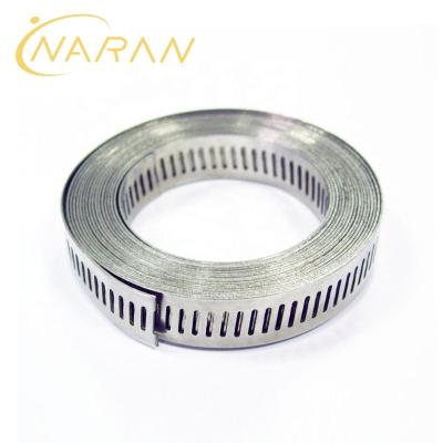 China Irrigation system 8mm /12.7mm belt width 3 meters/30 meters length stainless steel band roll/endless pipe collar American type of band perforated for sale