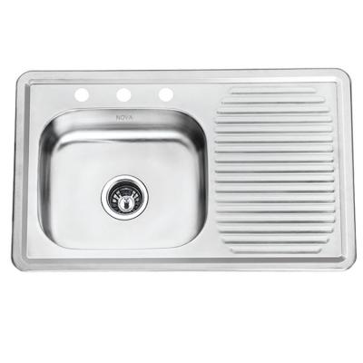 China With Faucet Novasinks OEM ODM Over The Counter Insert Bowl One Drain Panel Single 304 Stainless Steel Kitchen Sink for sale