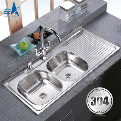 China With Faucet Novasinks OEM ODM Swept Over Counter Drain Panel SUS 304 Double Bowl Configuration On Kitchen Sink With Faucet for sale