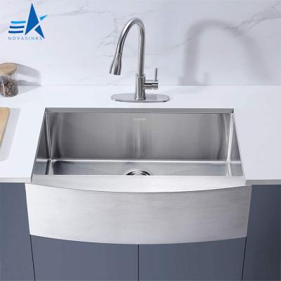 China Without Faucet OEM ODM Apron Front Farmhouse Stainless Steel 304 Single Bowl Rectangular Handmade Kitchen Sink for sale