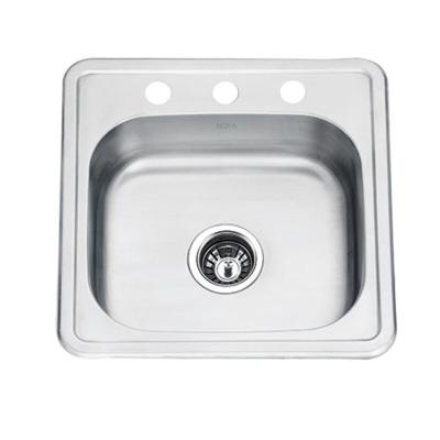 China With faucet topmount single bowl Novasinks basin pressed topmount single bowl 1919 24 hot sale 0.6mm gauge 304 stainless steel kitchen sinks for sale