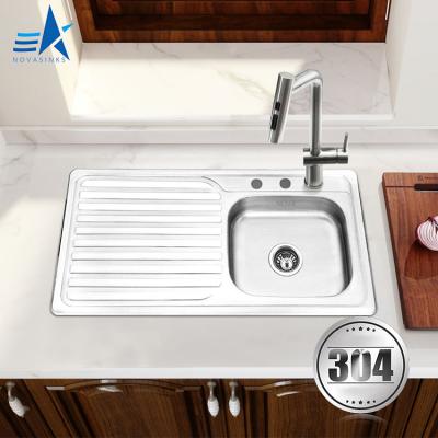 China With Novasinks Faucet With Rectangular Drain Panel Above Counter 304 Stainless Steel Single Bowl Insert Kitchen Sink for sale