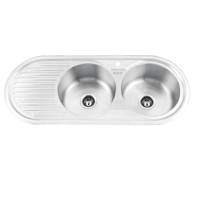 China Kitchen Sink Empotrar Stainless Steel Lavaplatos De Cocina 0.6mm Drain Bowl One Insert 12050R Two Tap Tarjas for sale