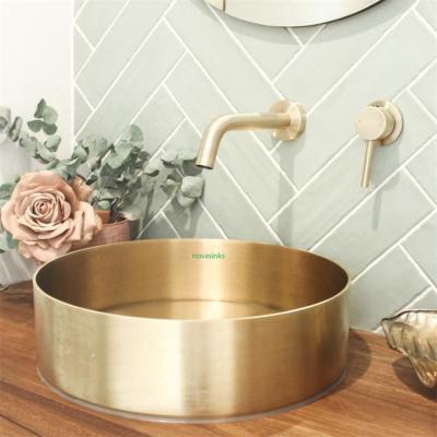 China Stainless Steel Vanity Sink Scratch Resistance Bathroom Sink Heavy Handmade 410 Nanometer Colorless Double Layer Faucet 1.5mm Round for sale