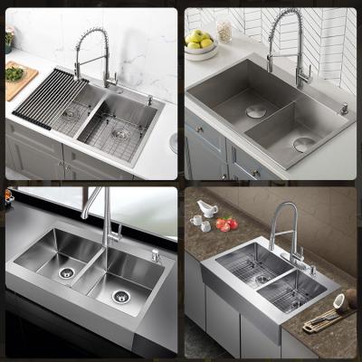 China With Easy Cleaning Faucet 18Ga Brushed 304 Stainless Steel Rectangular Apron Front Double Bowl Kitchen Sink for sale