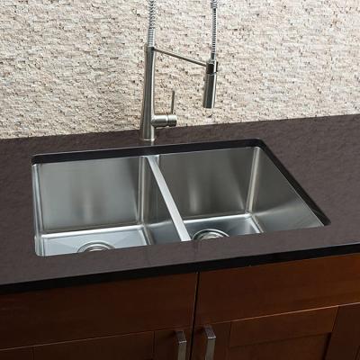 China Without Faucet Rectangular 304 Stainless Steel Undermount Double Bowl Easy Cleaning Handmade Kitchen Sink for sale