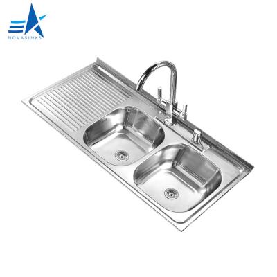 China With new pitched rectangular faucet brush color double bowl configuration on corner modern R10 kitchen sinks for sale