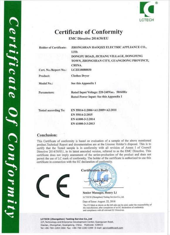 CE - Zhongshan Haoqizi Electric Appliance Co., Ltd.