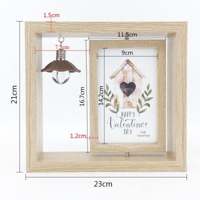 China Handmade Creative Simple Three-dimensional Wooden Grain Decoration MDF Set Gift 6-Inch Rotating Photo Frame for sale