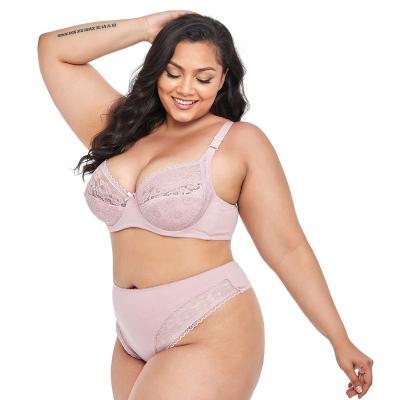 China Larger Plus Size Cotton Lace Plus Size Ultrathin Bra Suit 2 Piece Comfortable Push Up Bra And Panties Set Breathable for sale