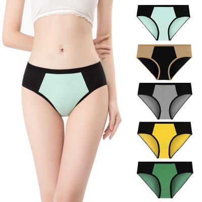 China Wholesale Hoschen women's majtki color contrast cotton underwear antibacterial breathable butt lifter medium-waisted plus size panties for sale