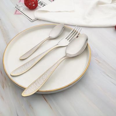 China Amazon Viable Hot Sale Silver Flatware Fork Knife Spoon 5 Pcs Gold Plated Stainless Steel Cutlery Set for sale