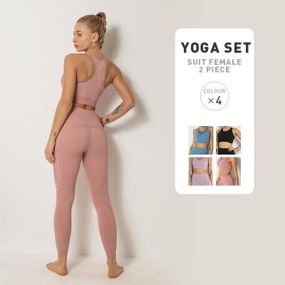 China Mesh Yarn Breathable Quick Dry Breathable 2 Side Pockets Plus Size Women Gym Yoga Set for sale