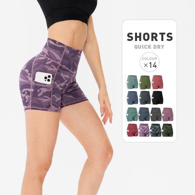 China Camouflage Breathable Hot Selling Running Fitness Pockets High Waisted Women's Yoga Shorts Fit For Women for sale