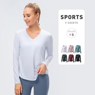 China 2022 New Breathable High Elasticity Polyester Long Sleeve Yoga Sports Wear Active T Shirt For Women for sale