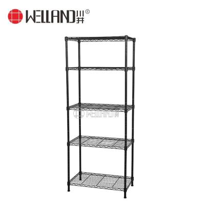 China Widely Used 5 Tier Sustainable Wire Black Special Design Metal Goods Storage Shelves for sale