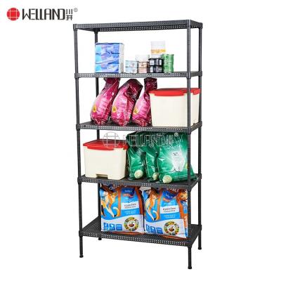 China Sustainable Decorative Perforated Metal 5-Tier Rack Steel Shelving for sale