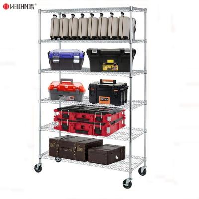 China Wholesale NSF Approval 6 Tier Metal Chrome 800lbs Adjustable Shelving Unit Stocked Racks Garage, Wire Heavy Duty Shelf for sale