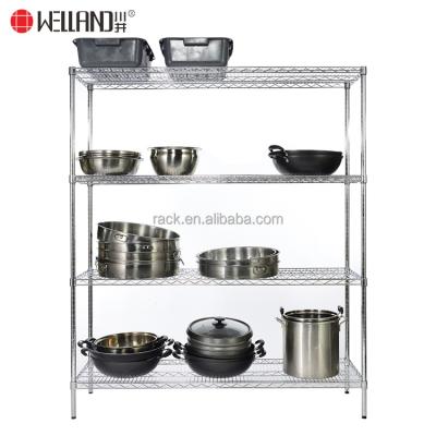 China Standard Heavy Duty Corrosion Protection Metro Chrome Wire Shelving Unit 4 Tiers Kitchen Stainless Steel Wire Commercial Shelving for sale