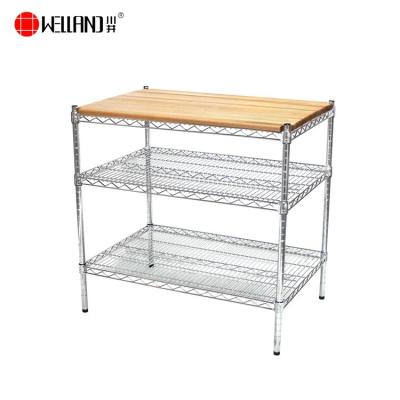 China Stocked NSF Stainless Steel Kitchen Storage Rack With Wood Top for sale