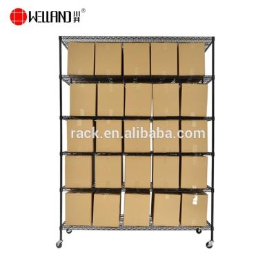 China Mobile 6 Tier Wire Stocked Shelf With Caster , Heavy Duty Galvanized Metal Warehouse Storage Shelving for sale