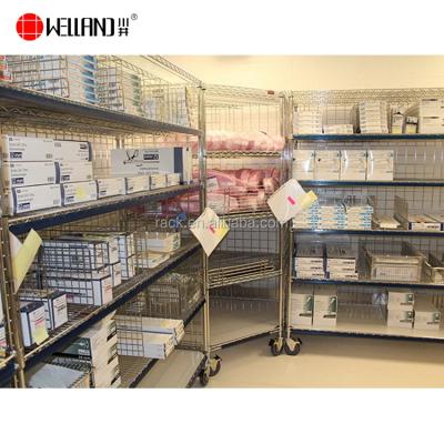 China Single Sided Adjustable 5 Tier Steel Wire Pharmacy Shelves For Hospital , NSF Approval for sale