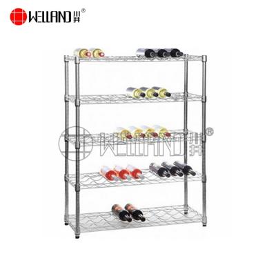 China 5 Tiers DIY Chrome Champagne Bottles Shape Iron Wine Wire Display Rack Workable Rack, NSF Approval for sale