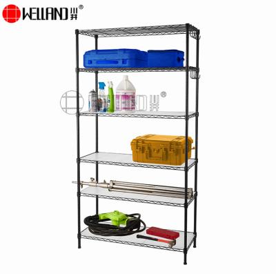 China Durable Heavy Duty 6 Tier Black Adjustable Steel Wire Metal Shelving For Living Room Storage Rack for sale