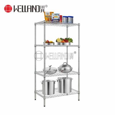 China Sustainable 4 Tier Kitchen Storage Chrome Plated Metal Storage Wire Shelf for sale