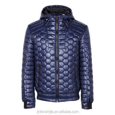 China Breathable Windproof Hexagon Veins Hooded Quilted Padded Winter Jackets Men Casual for sale