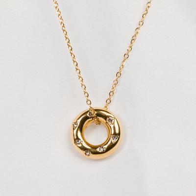 China Vintage Circle CZ Donut Pendant Daily Wearing Stainless Steel Necklace for sale