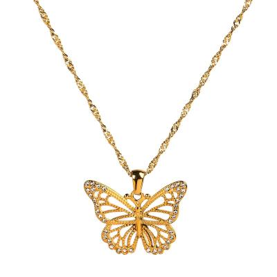 China FASHIONABLE Chain Necklace Gold Jewelry Women Stainless Steel Pvd Plated Zircon Bezel Crystal Butterfly Necklace for sale